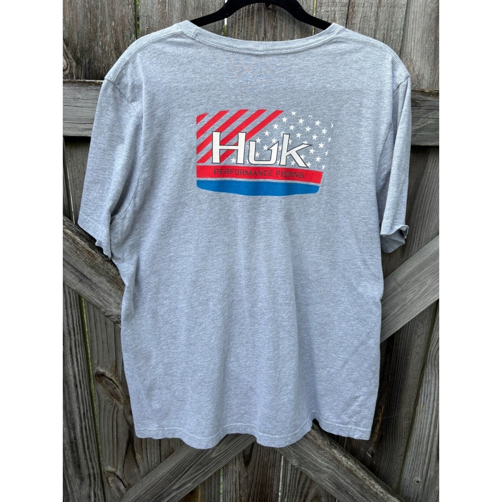 Huk Performance Fishing Shirt Mens XL Gray American Flag Patriotic Graphic‎ Tee